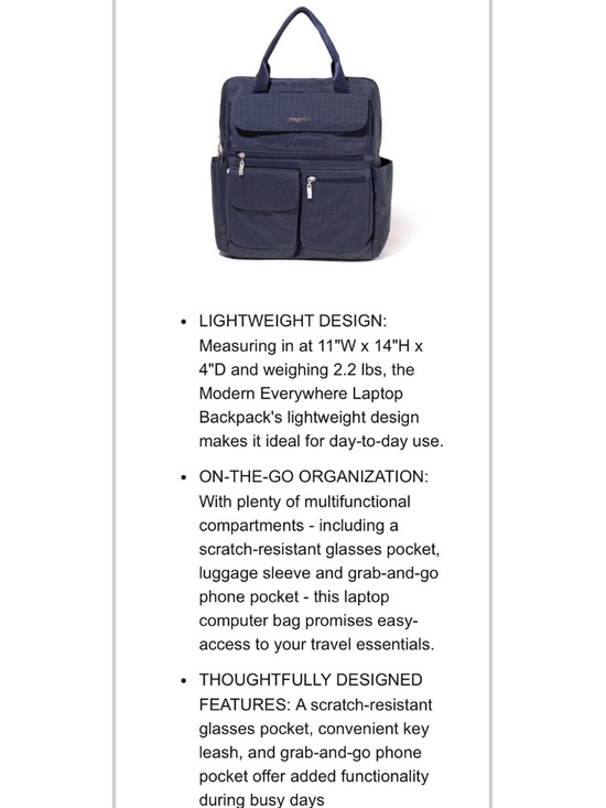 NWT Baggalini Navy Modern EWY Laptop Backpack main image 5